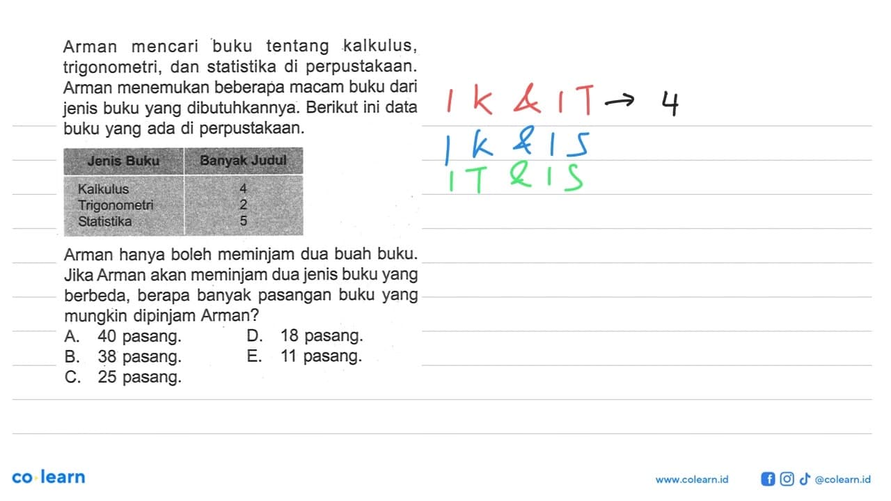 Arman mencari buku tentang kalkulus, trigonometri, dan