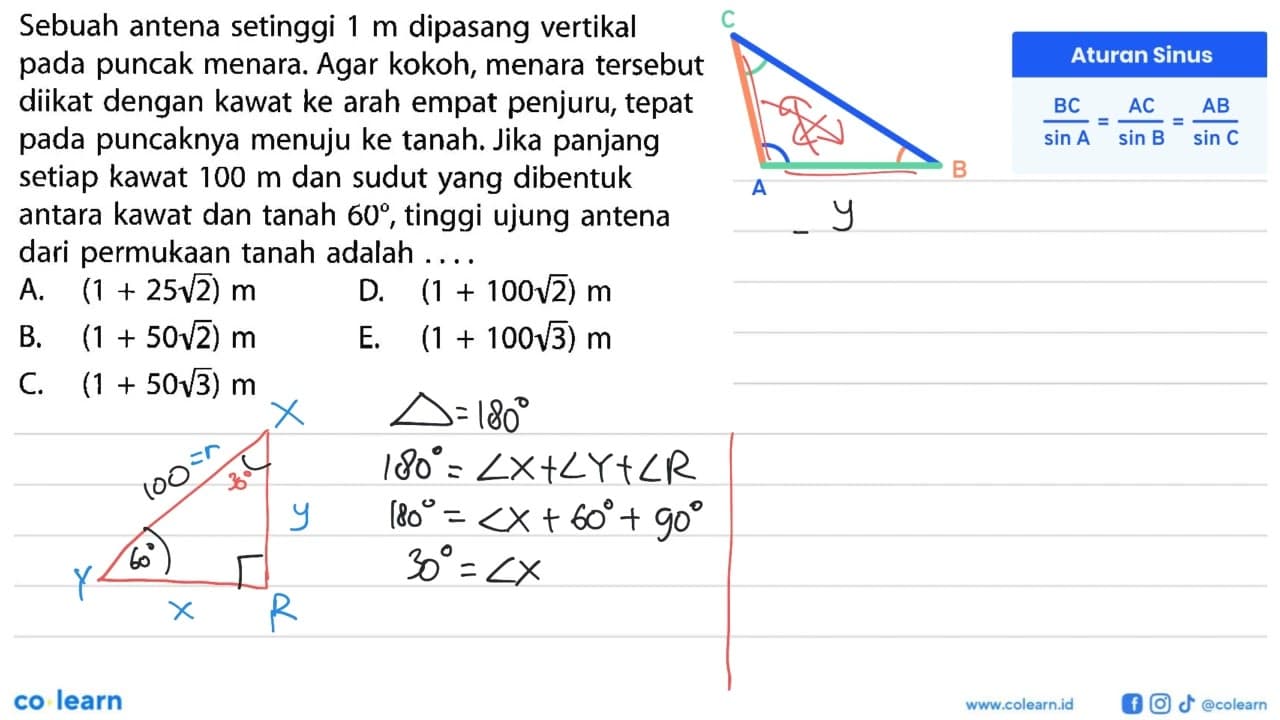 Sebuah antena setinggi 1 m dipasang vertikal pada puncak