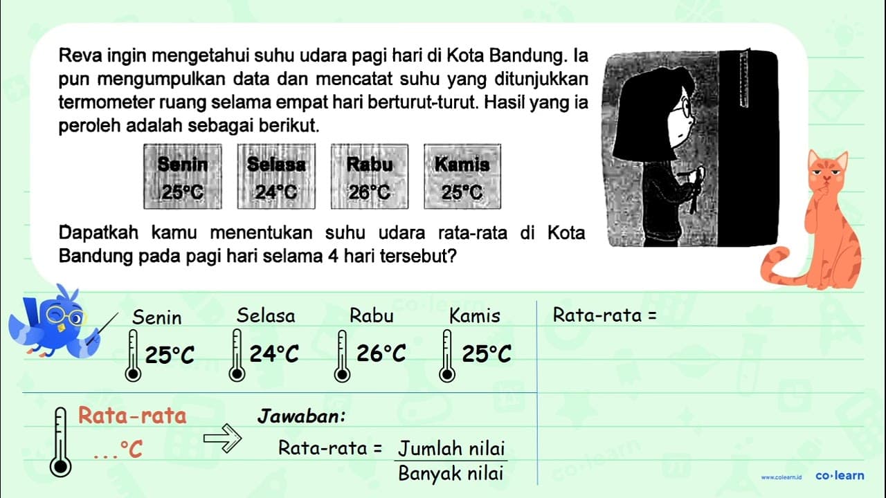 Reva ingin mengetahui suhu udara pagi hari di Kota Bandung.