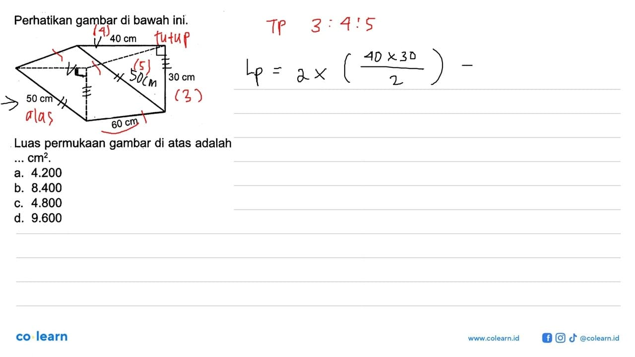 Perhatikan gambar di bawah ini. 40 cm 30 cm 50 cm 60 cm