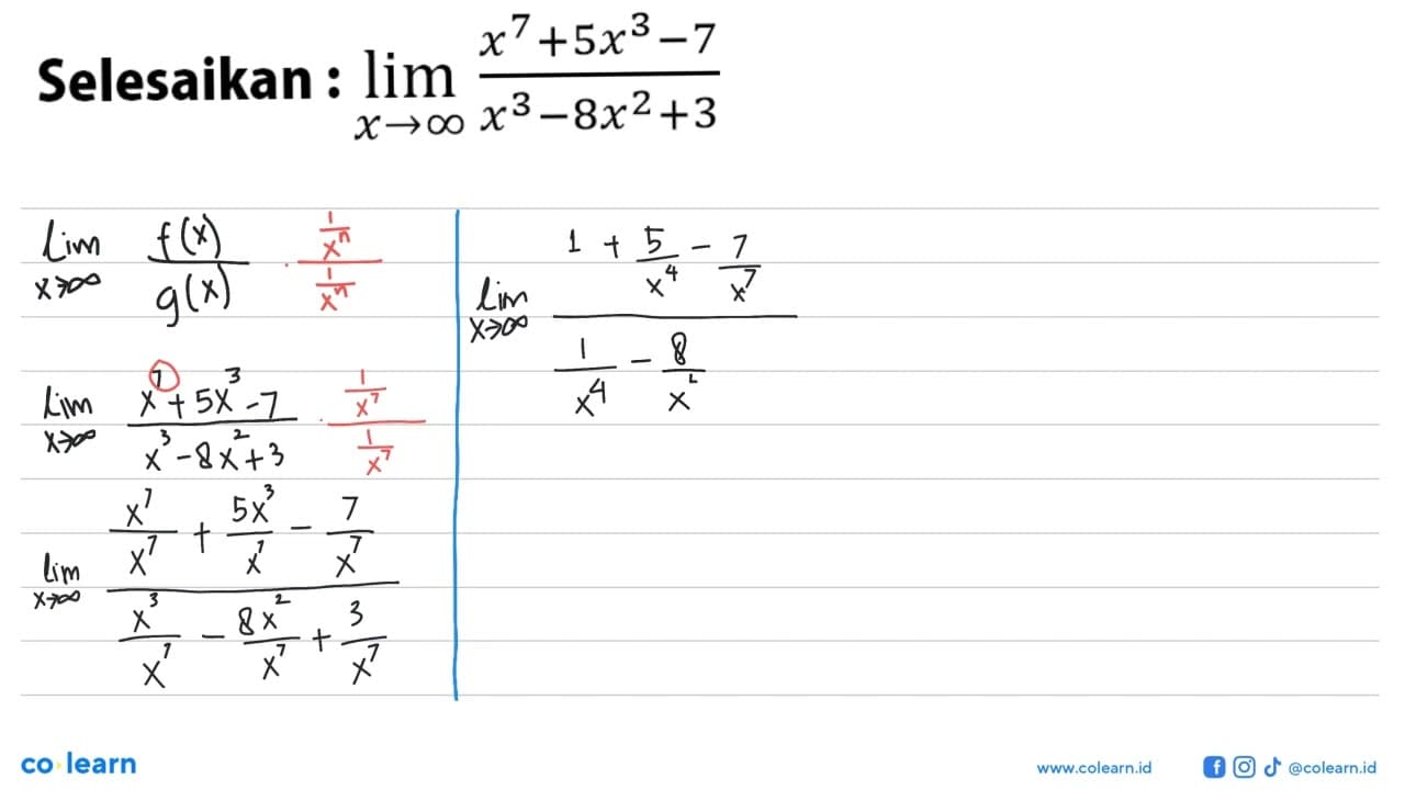 Selesaikan: lim x menuju tak hingga