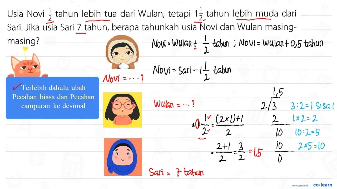 Usia Novi 1/2 tahun lebih tua dari Wulan, tetapi 1 1/2