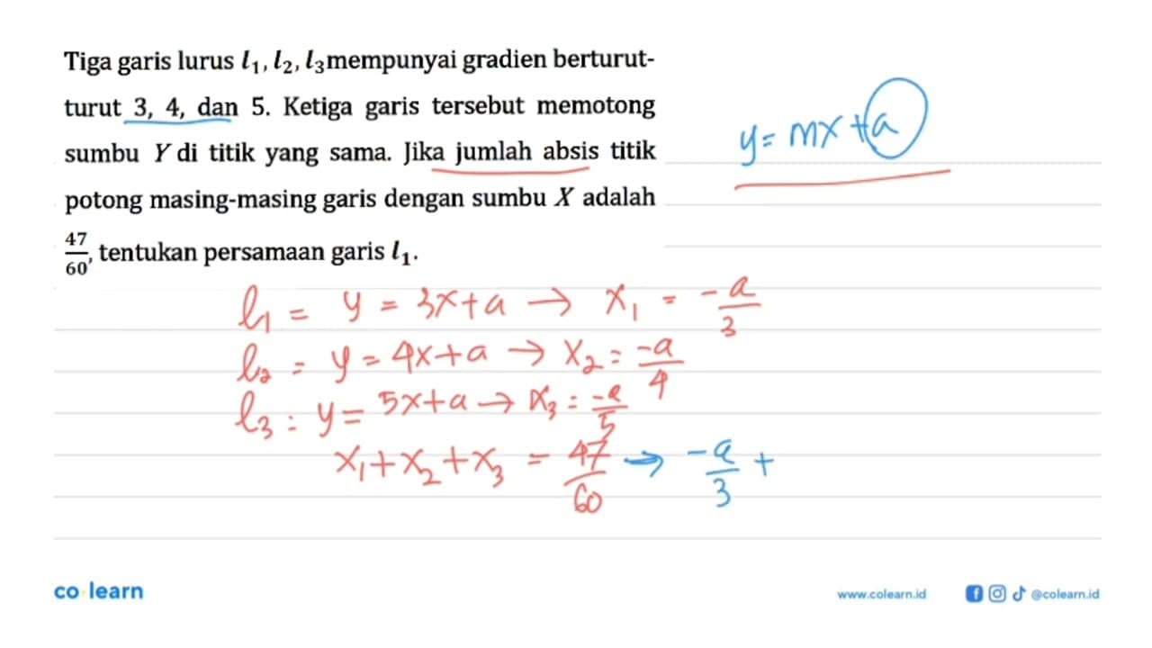 Tiga garis lurus l1, l2, l3 mempunyai gradien berturut-