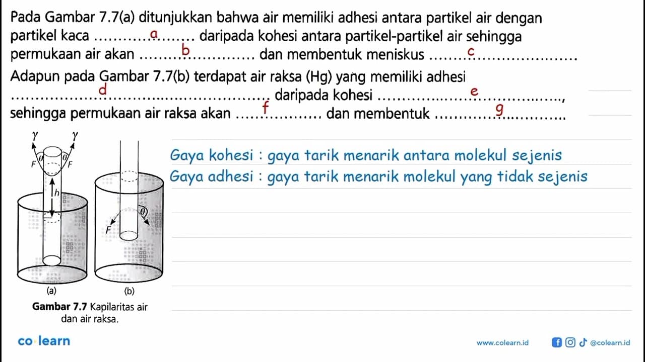 Pada Gambar 7.7(a) ditunjukkan bahwa air memiliki adhesi