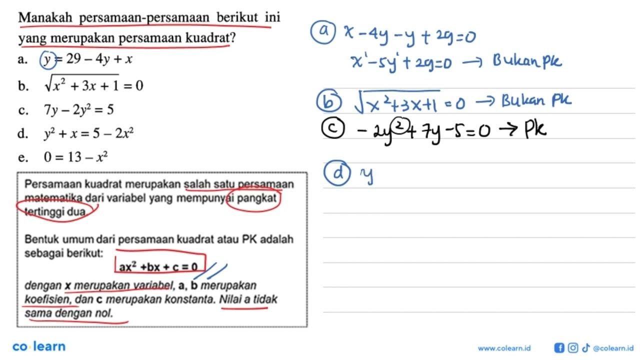 Manakah persamaan-persamaan berikut ini yang merupakan