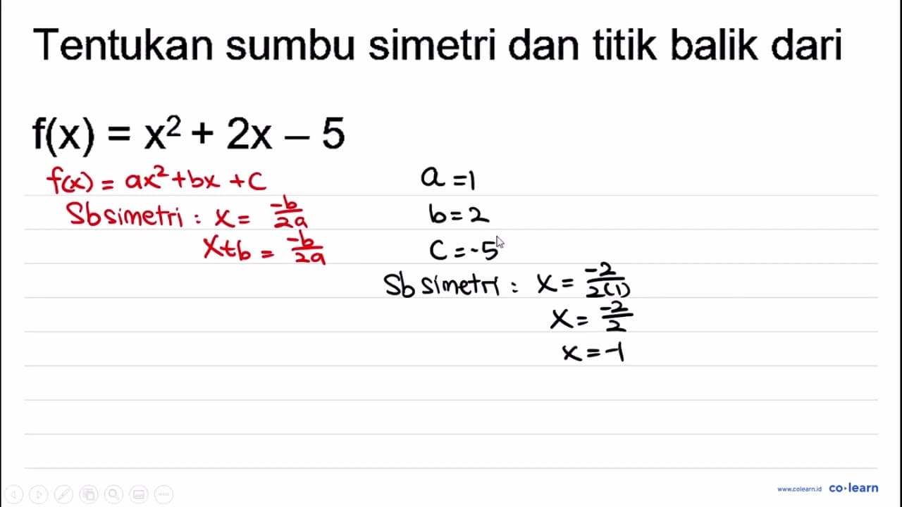 Tentukan sumbu simetri dan titik balik dari f(x)=x^(2)+2