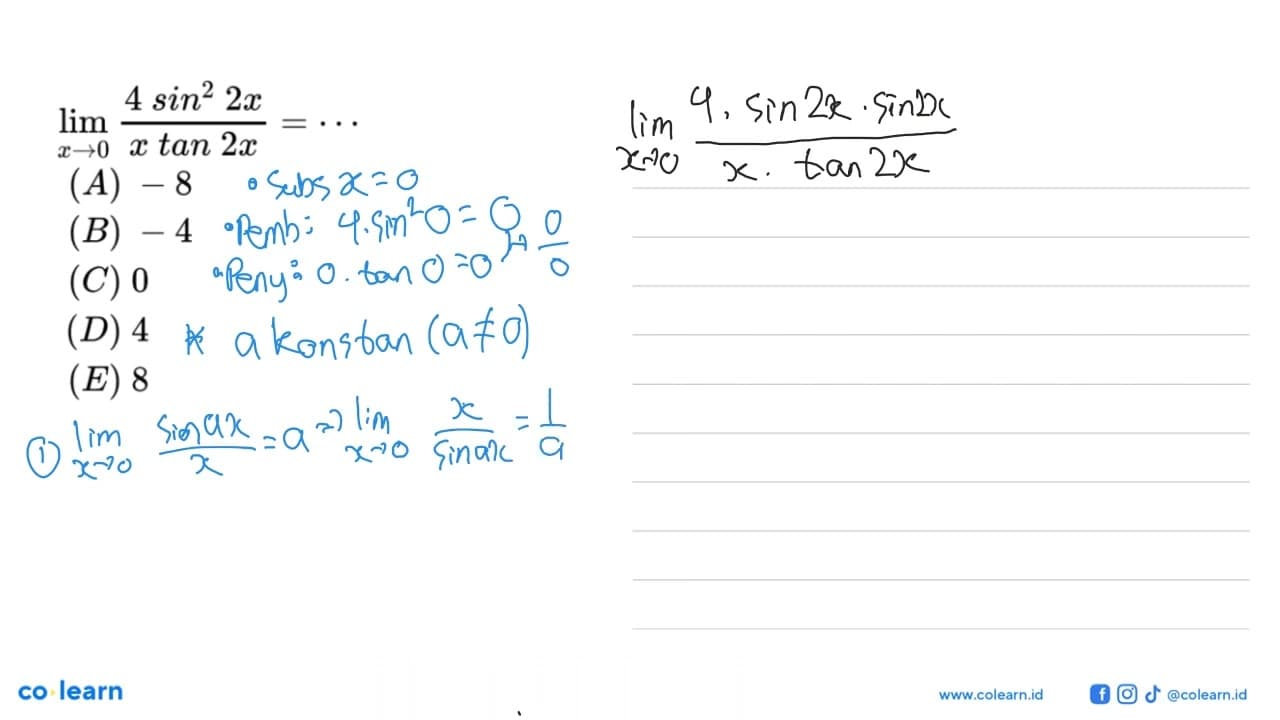 lim x->0 (4 sin^2 2x)/(x tan 2x)= ...