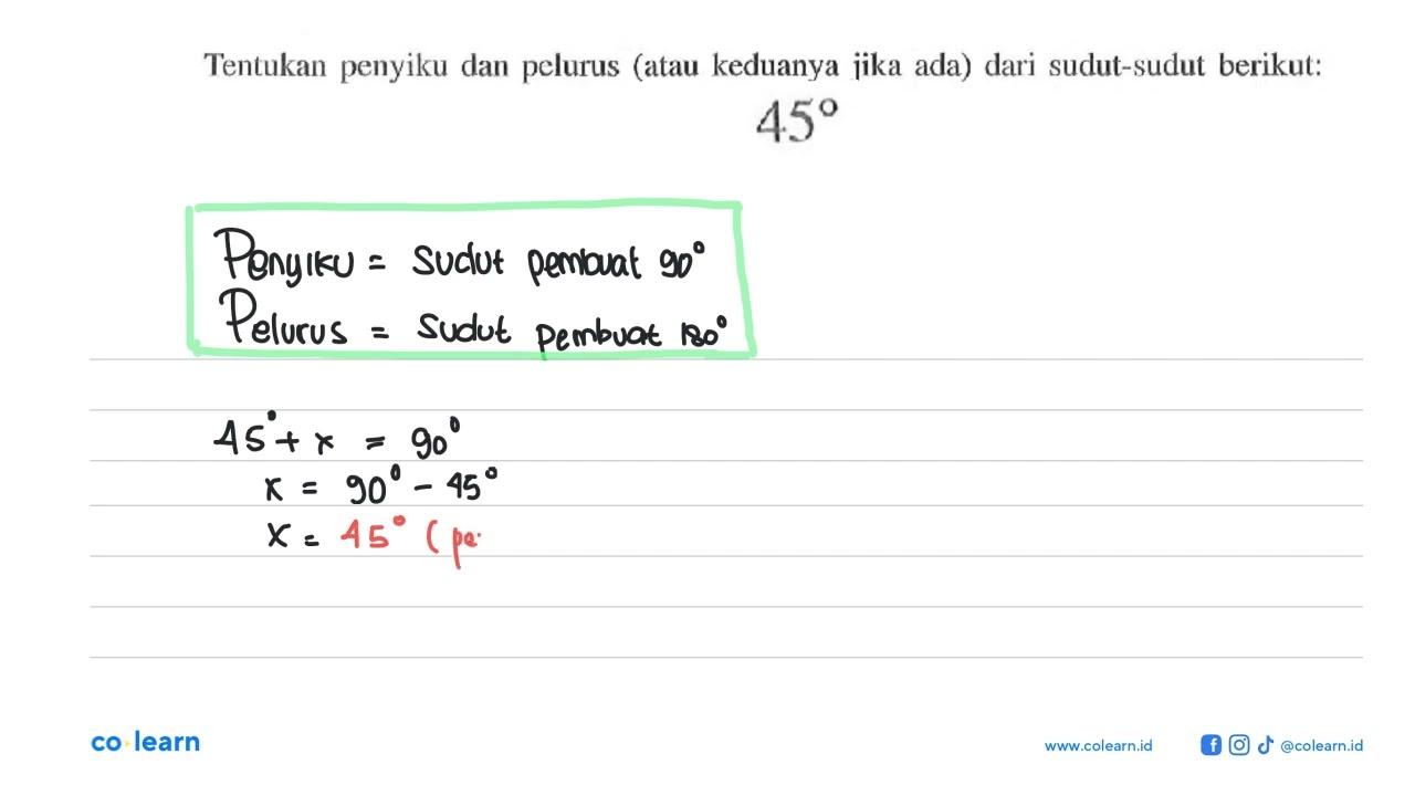 Tentukan penyiku dan pelurus (atau keduanya iika ada) dari