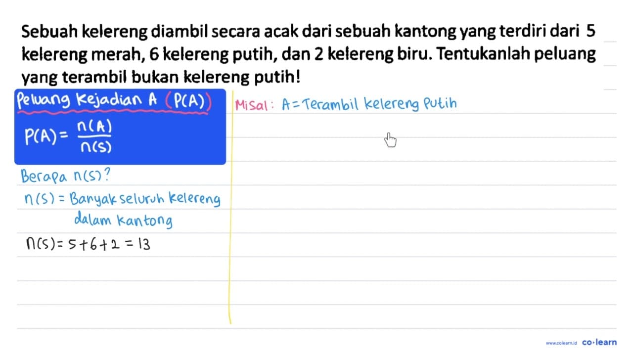 Sebuah kelereng diambil secara acak dari sebuah kantong