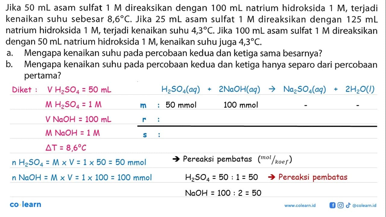 Jika 50 mL asam sulfat 1 M direaksikan dengan 100 mL