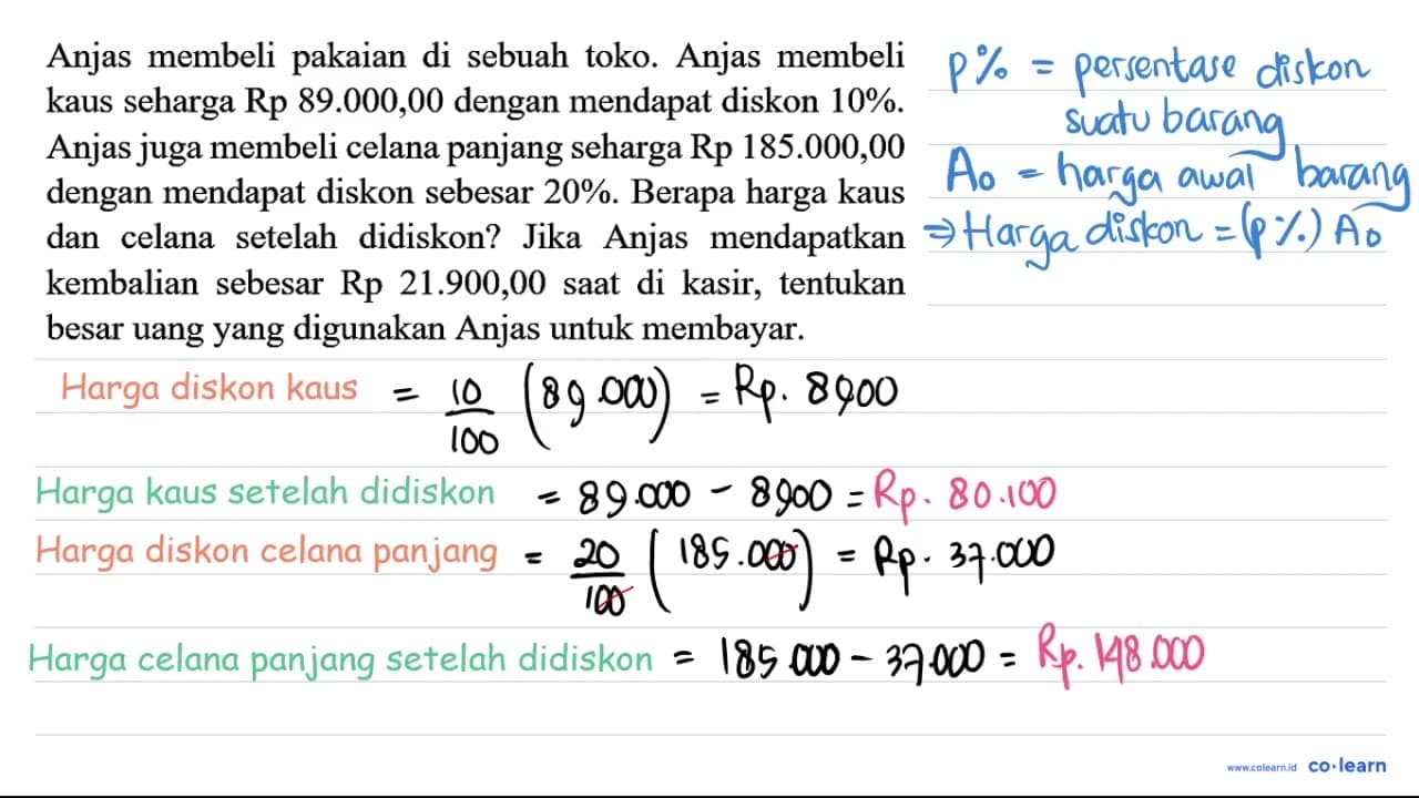 Anjas membeli pakaian di sebuah toko. Anjas membeli kaus