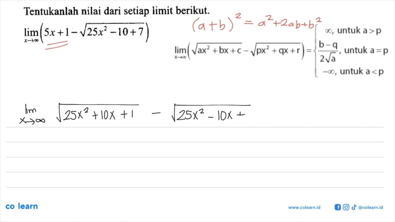 Tentukanlah nilai dari setiap limit berikut. lim x menuju