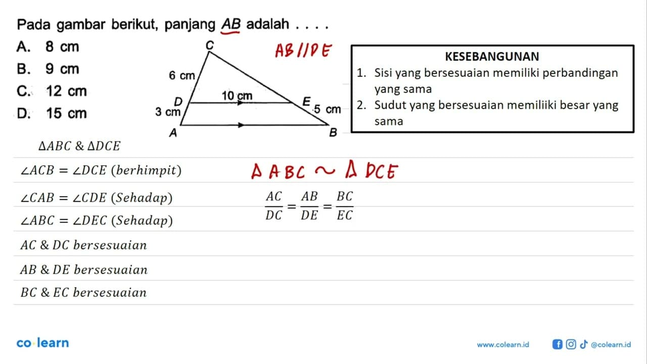 Pada gambar berikut, panjang AB adalah ....