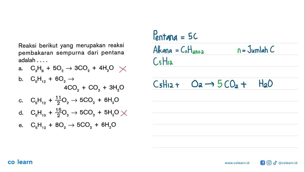 Reaksi berikut yang merupakan reaksi pembakaran sempurna