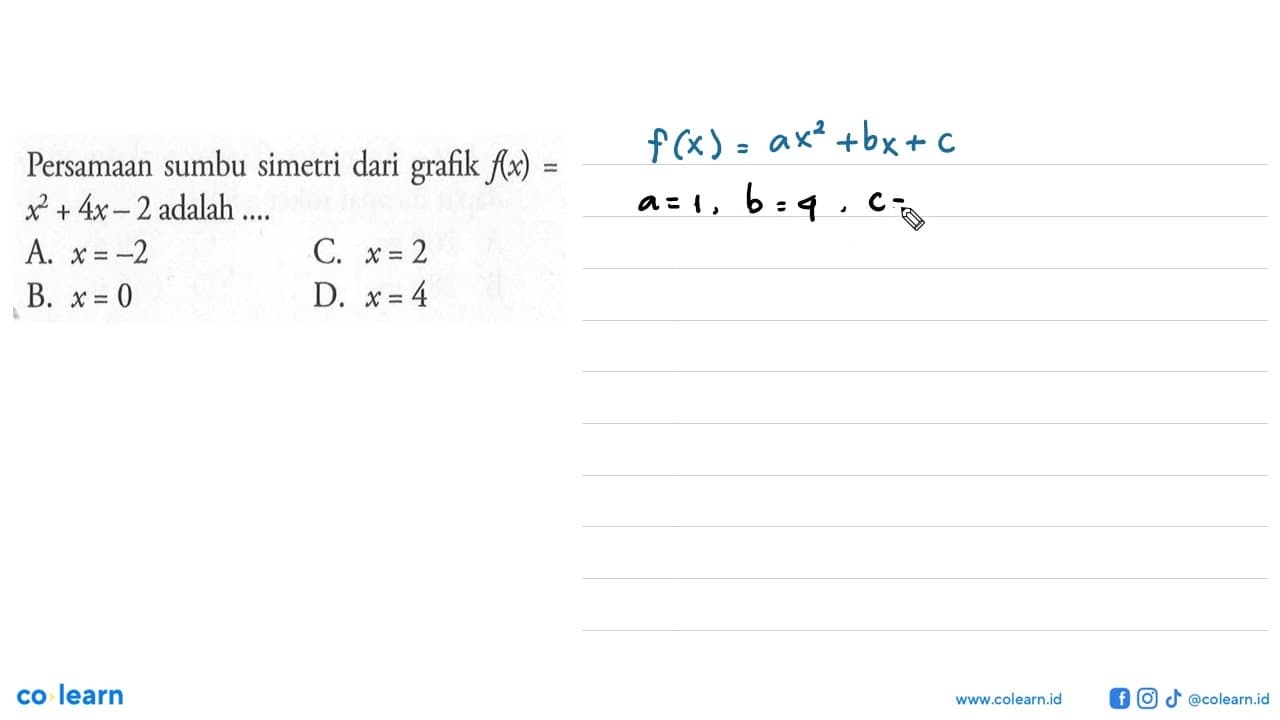 Persamaan sumbu simetri dari grafik f(x) = x^2 + 4x - 2