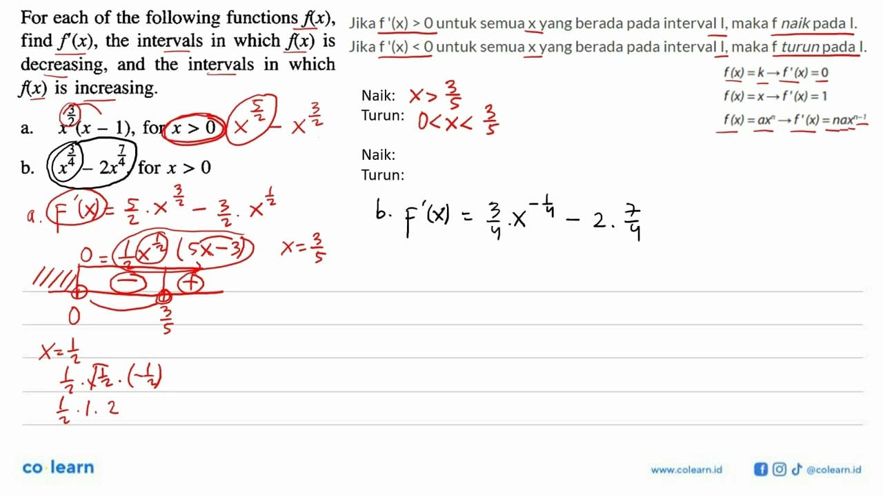 For each of the following functions f(x) , find f'(x) , the