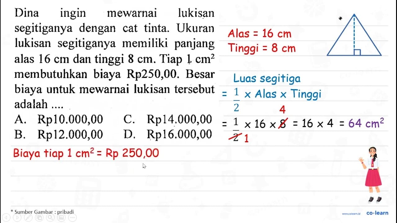 Dina ingin mewarnai lukisan segitiganya dengan cat tinta.