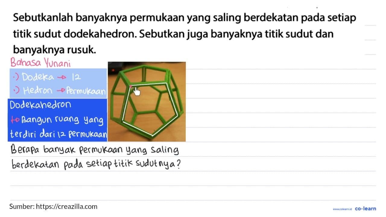 Sebutkanlah banyaknya permukaan yang saling berdekatan pada