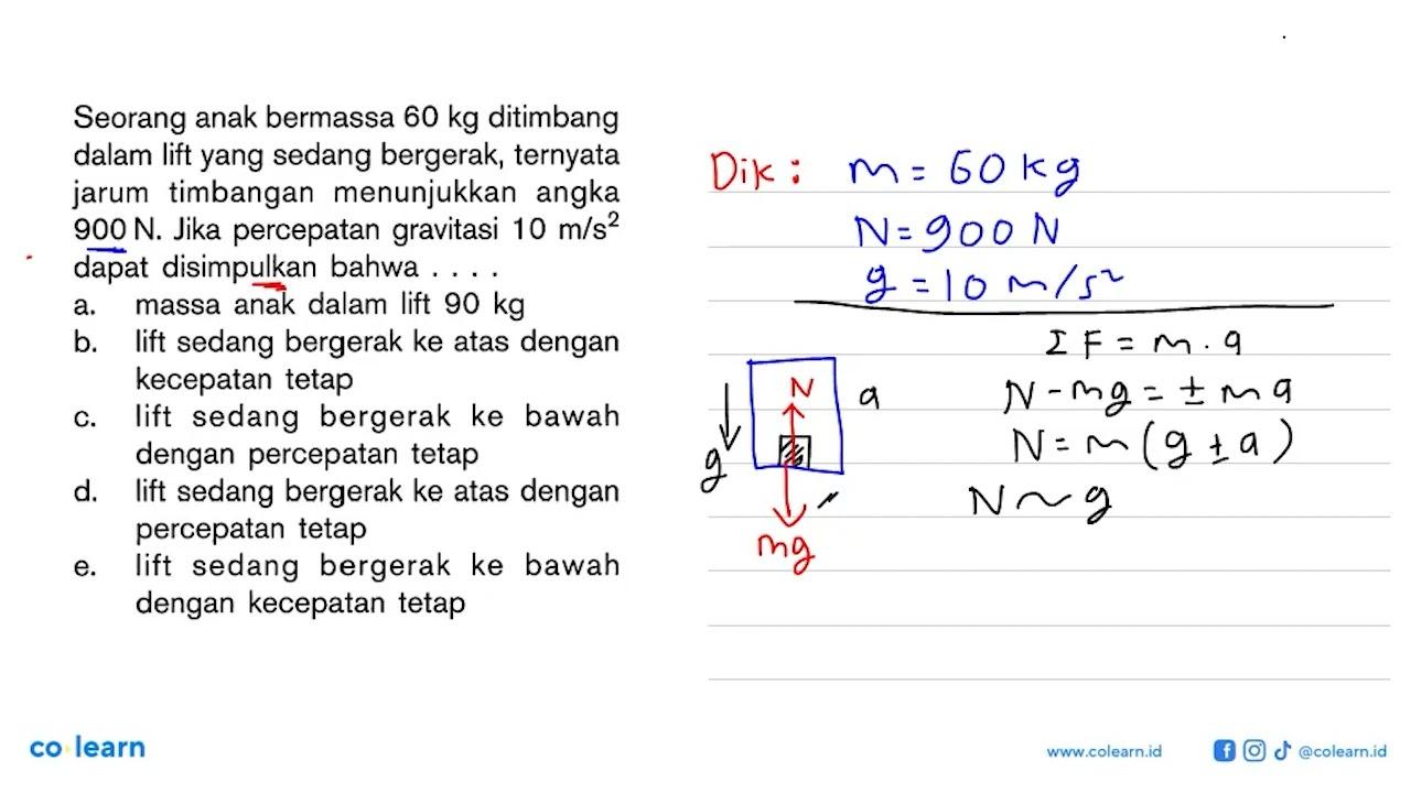 Seorang anak bermassa 60 kg ditimbang dalam lift yang