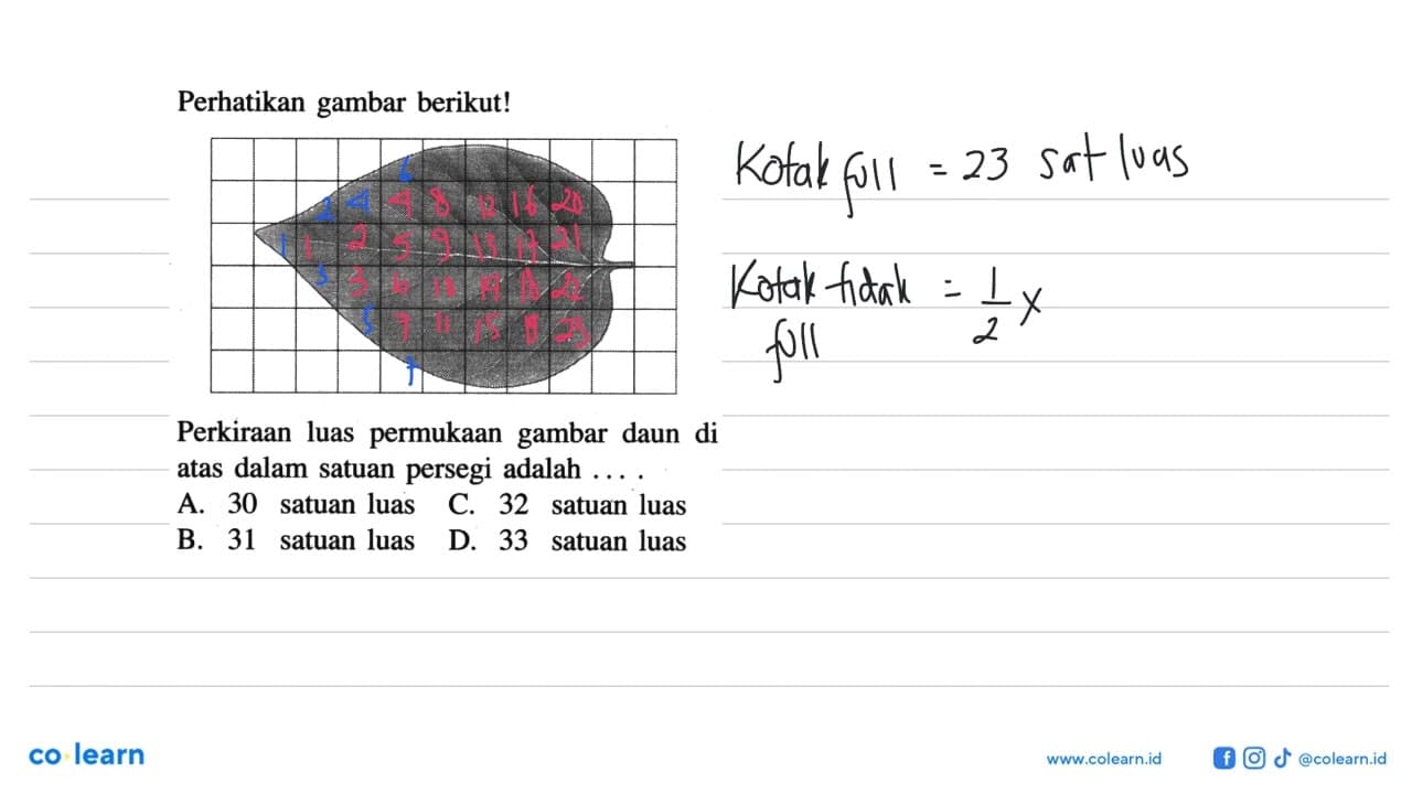 Perhatikan gambar berikut!Perkiraan luas permukaan gambar