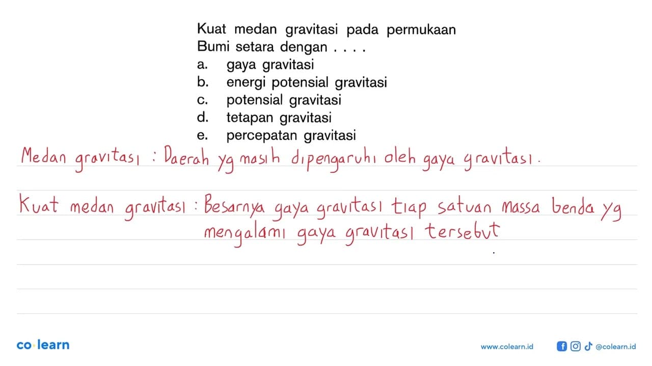 Kuat medan gravitasi pada permukaan Bumi setara dengan