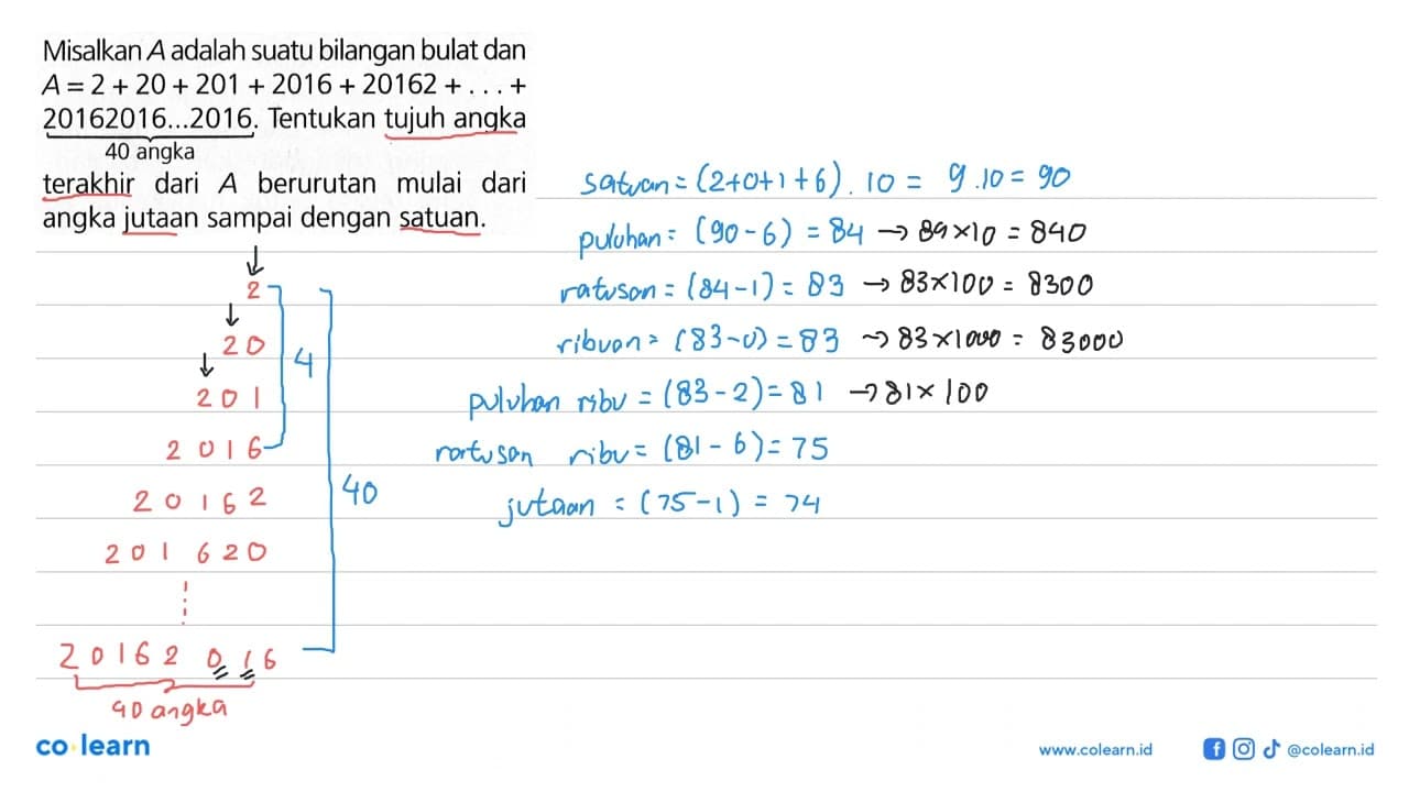 Misalkan A adalah suatu bilangan bulat dan A = 2 + 20 + 201