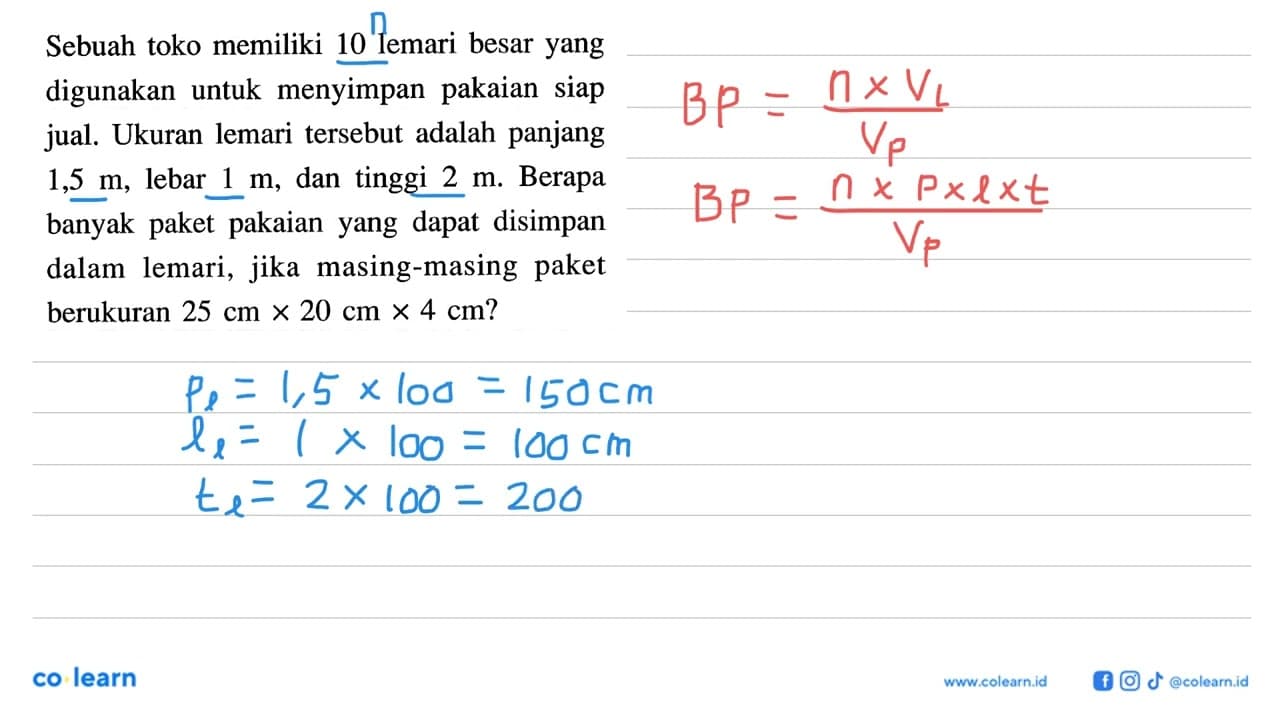 Sebuah toko memiliki 10 lemari besar yang digunakan untuk