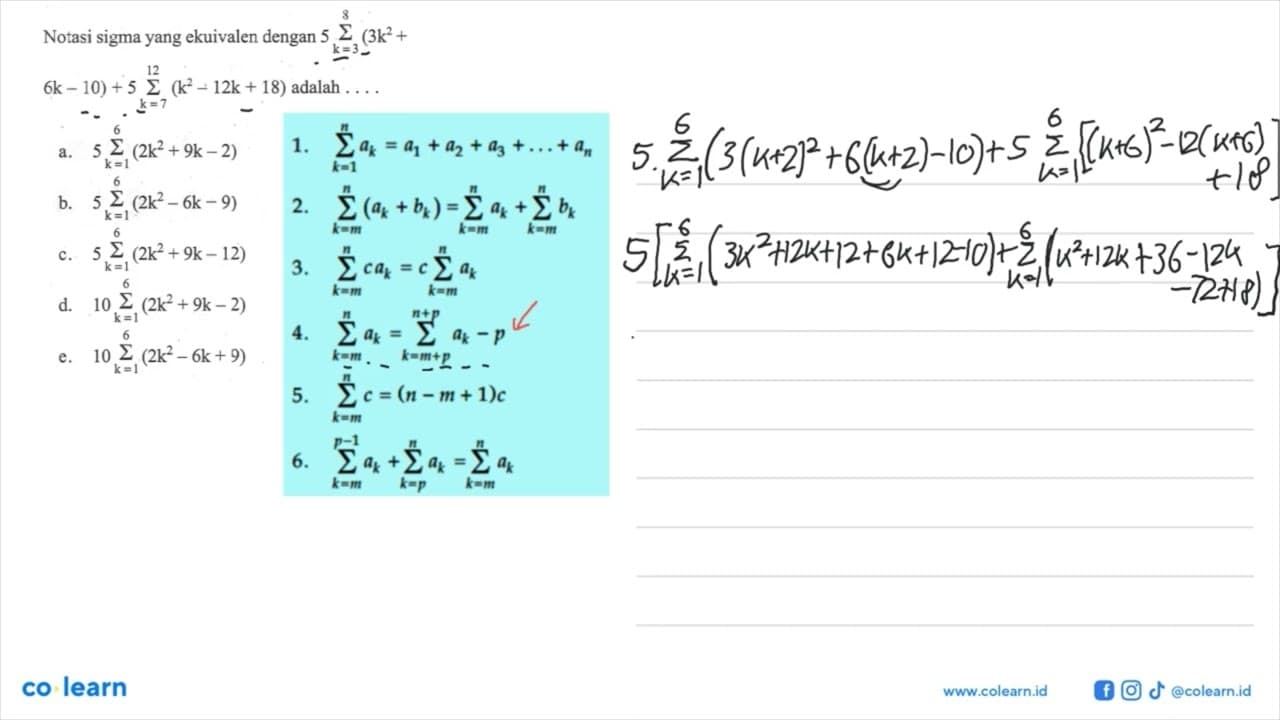 Notasi sigma yang ekuivalen dengan 5 sigma k=3 8