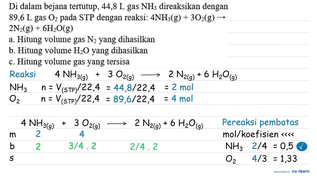 Di dalam bejana tertutup, 44,8 L gas NH3 direaksikan dengan