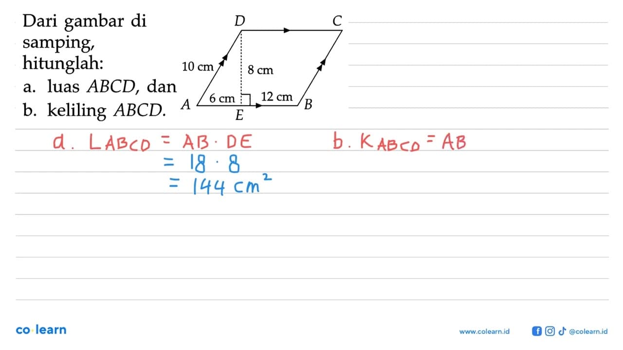 Dari gambar di samping, hitunglah:a. luas ABCD , dan b.