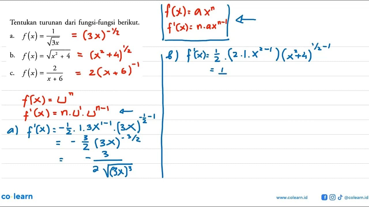 Tentukan turunan dari fungsi-fungsi berikut.a.