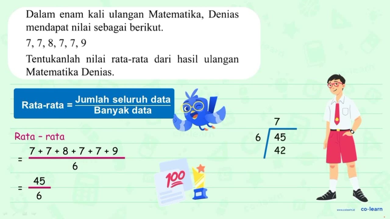 Dalam enam kali ulangan Matematika, Denias mendapat nilai