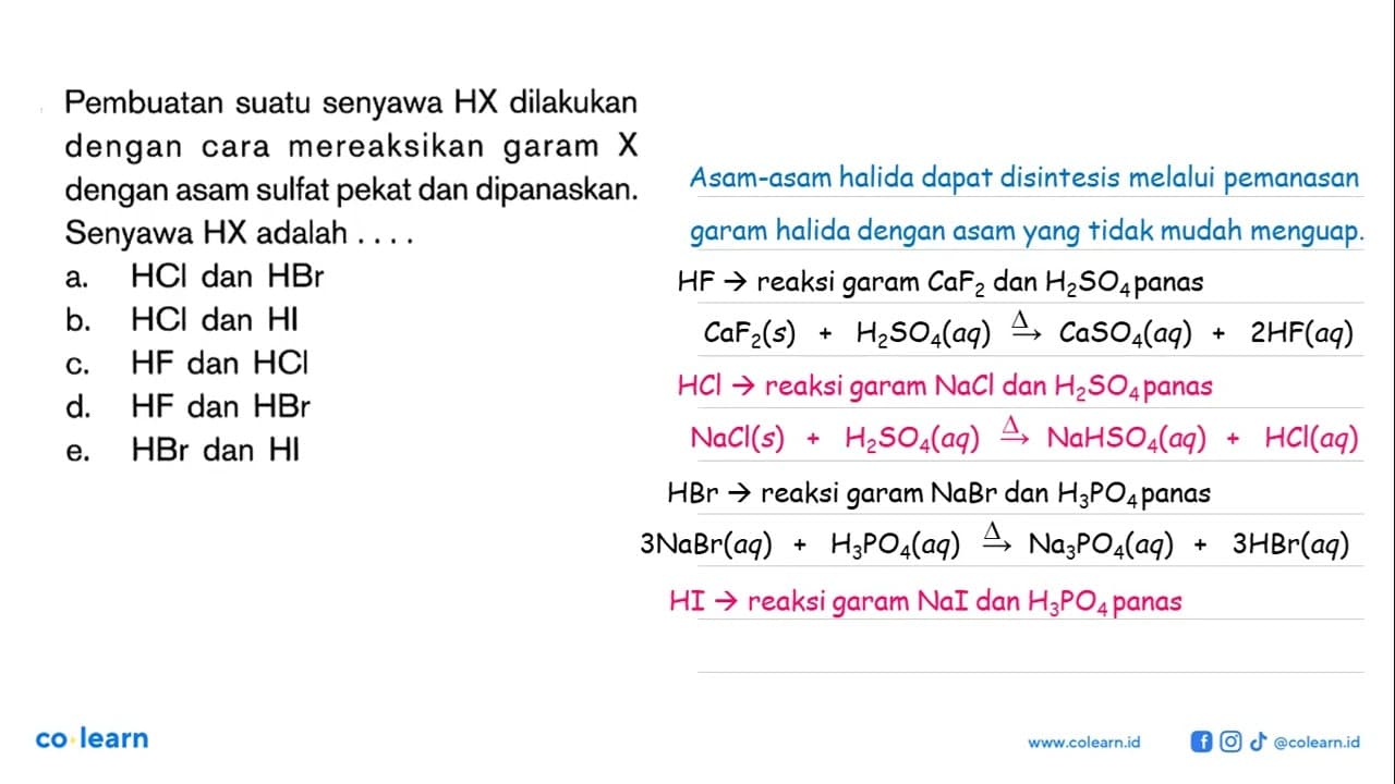 Pembuatan suatu senyawa HX dilakukan dengan cara