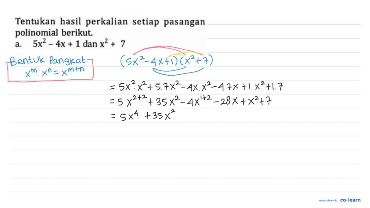 Tentukan hasil perkalian setiap pasangan polinomial