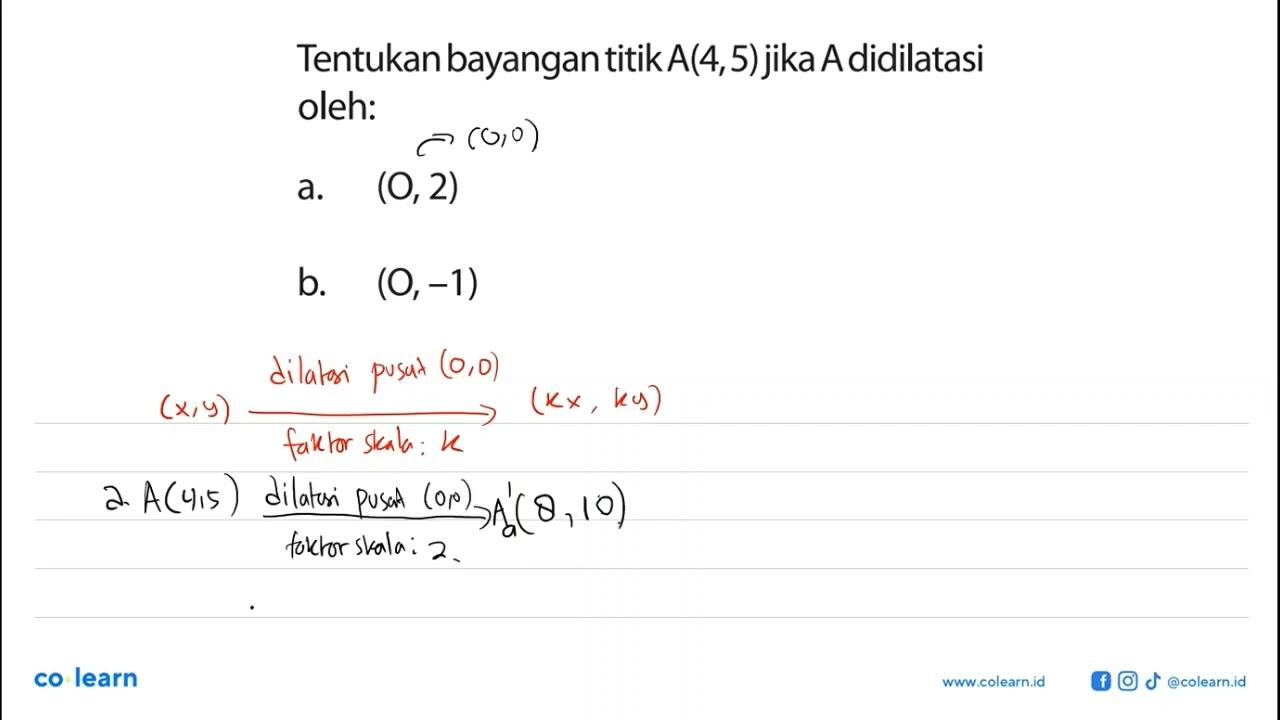 Tentukan bayangantitik A(4,5) jika A didilatasi oleh: a.