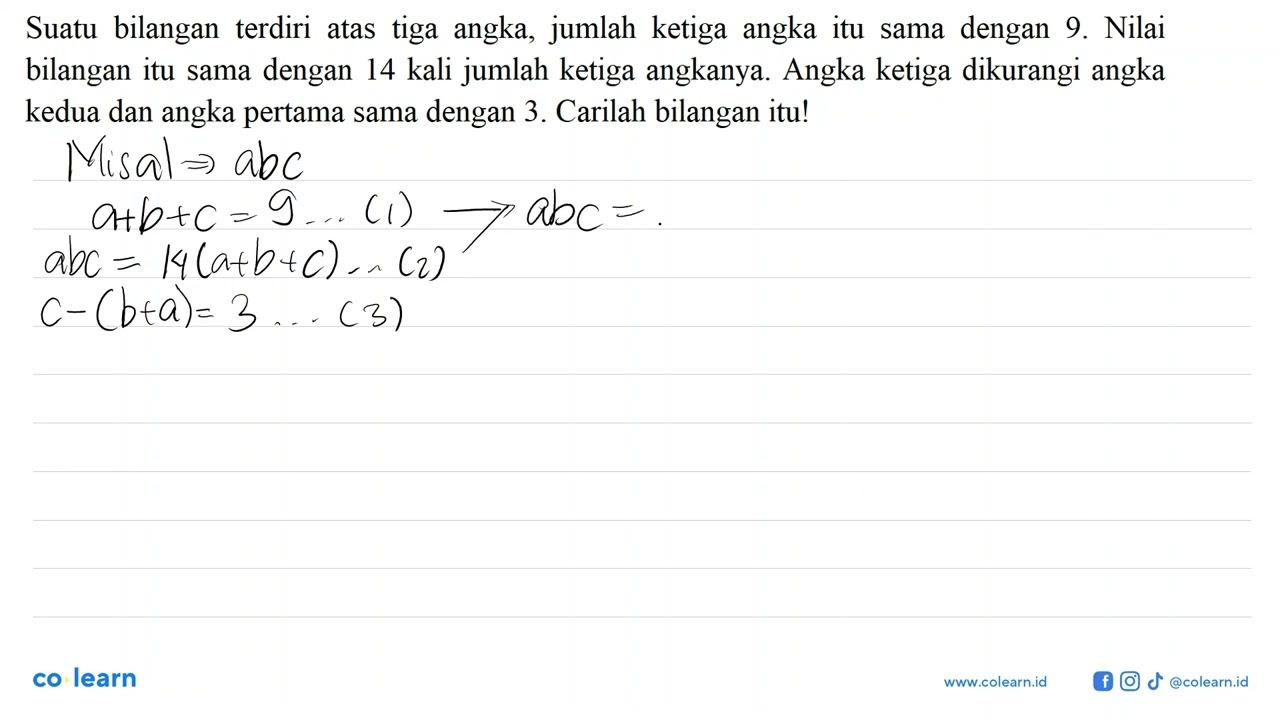 Suatu bilangan terdiri atas tiga angka, jumlah ketiga angka