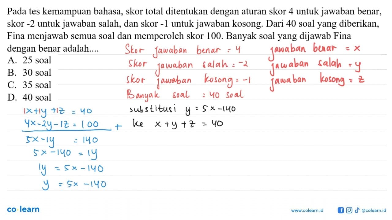 Pada tes kemampuan bahasa, skor total ditentukan dengan