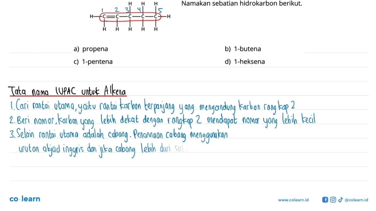 H H H H C C C C C H H H H H H Namakan sebagian hidrokarbon