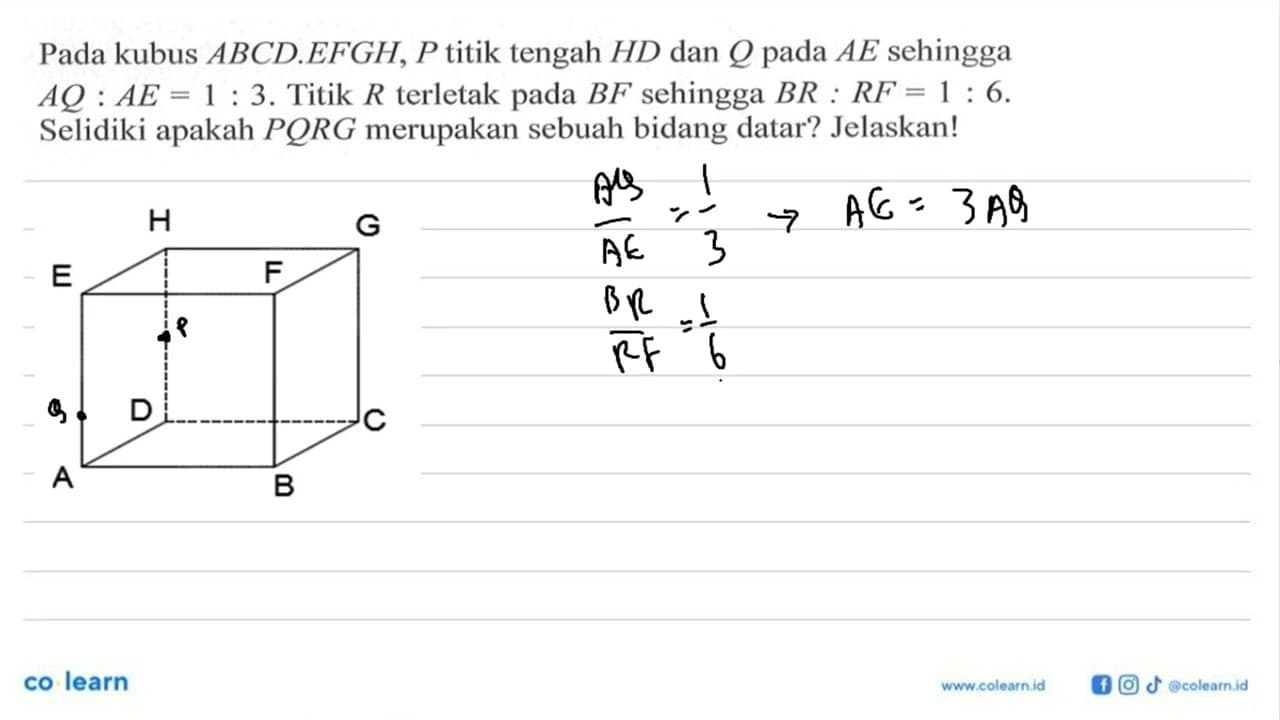 Pada kubus ABCD.EFGH, P titik tengah HD dan Q pada AE