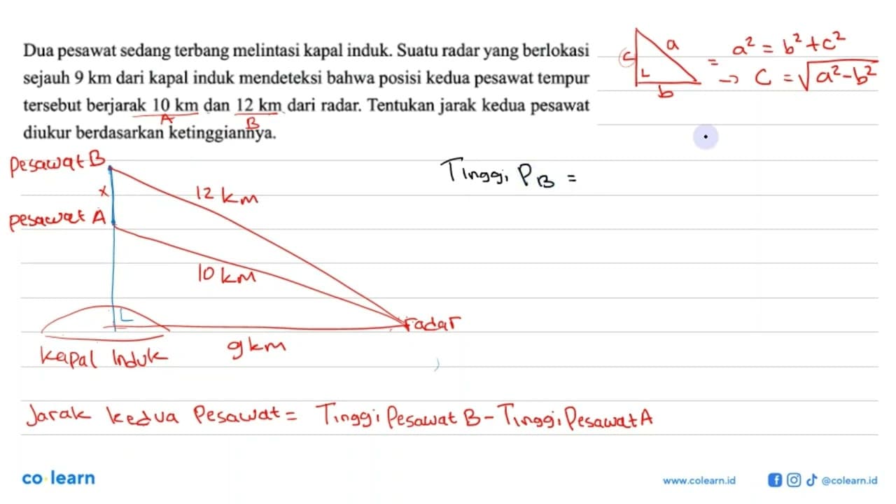 Dua pesawat sedang terbang melintasi kapal induk. Suatu