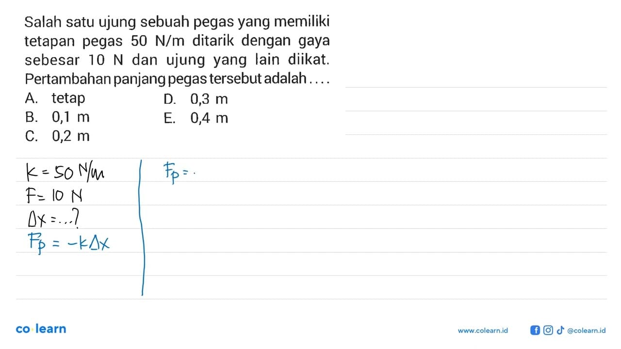 Salah satu ujung sebuah pegas yang memiliki tetapan pegas