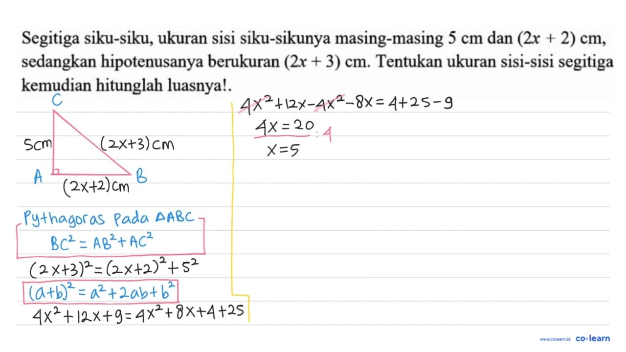 Segitiga siku-siku, ukuran sisi siku-sikunya masing-masing