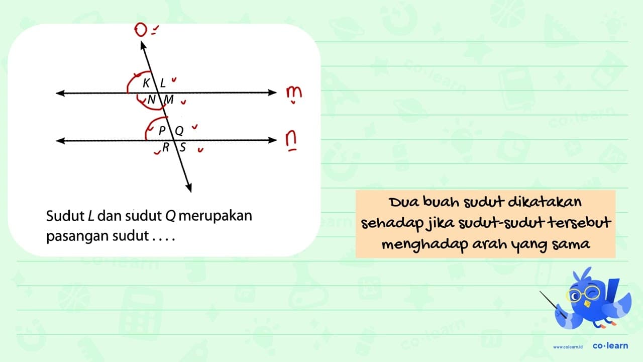 Sudut L dan sudut Q merupakan pasangan sudut.... KLMN PQRS