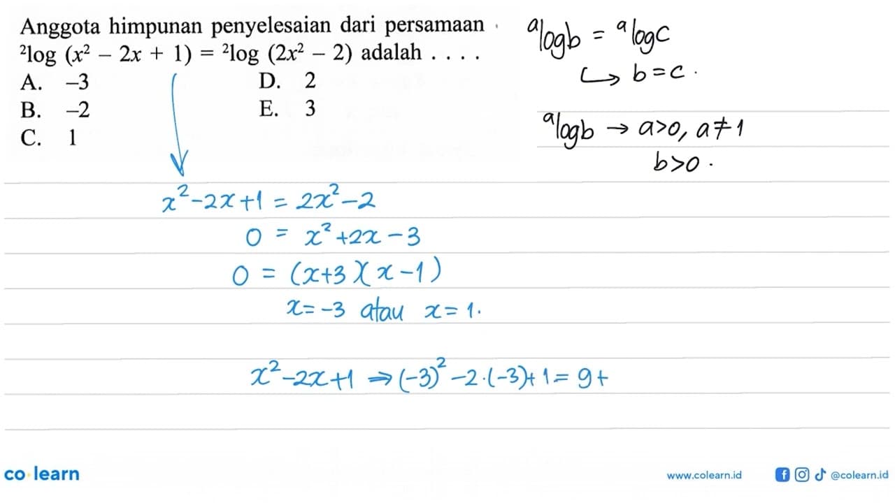 Anggota himpunan penyelesaian dari persamaan 2 log