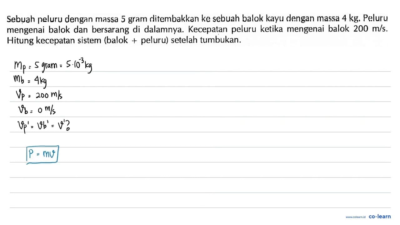 Sebuah peluru dengan massa 5 gram ditembakkan ke sebuah