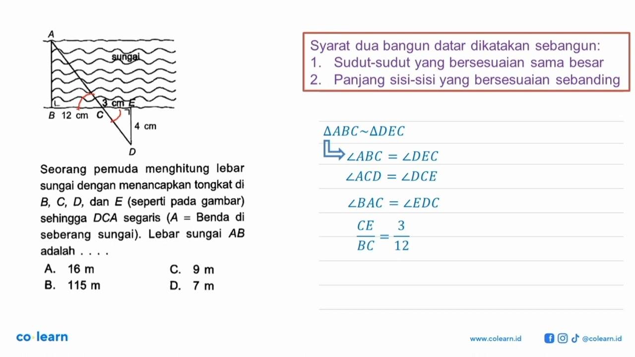 A sungai B 12 cm C 3 cm E 4 cm D Seorang pemuda menghitung