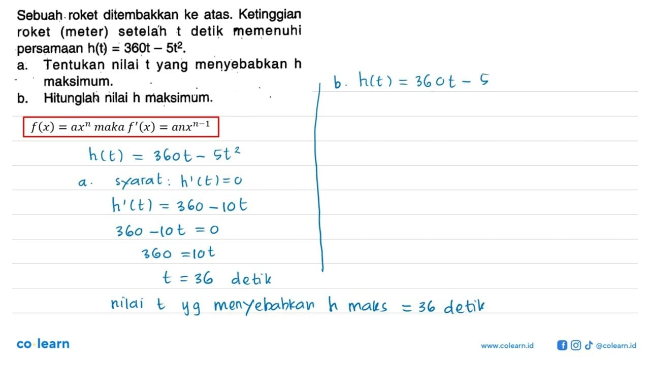 Sebuah roket ditembakkan ke atas. Ketinggian roket (meter)