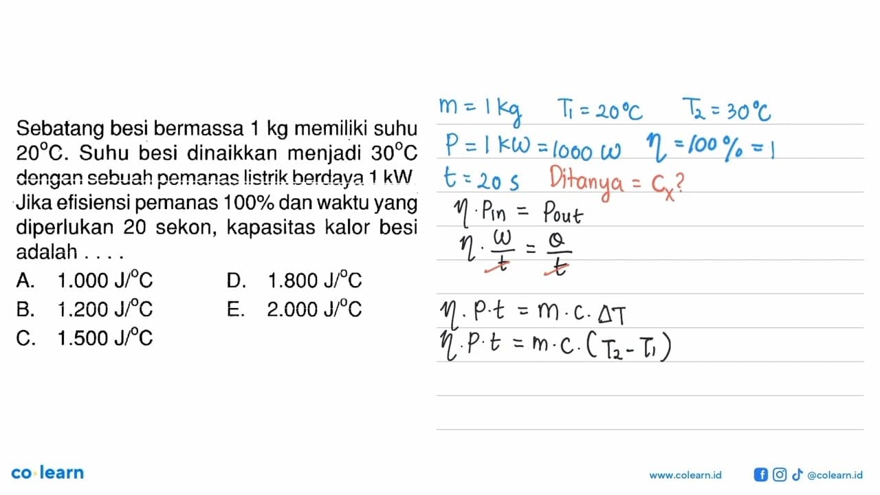 Sebatang besi bermassa 1 kg memiliki suhu 20 C. Suhu besi