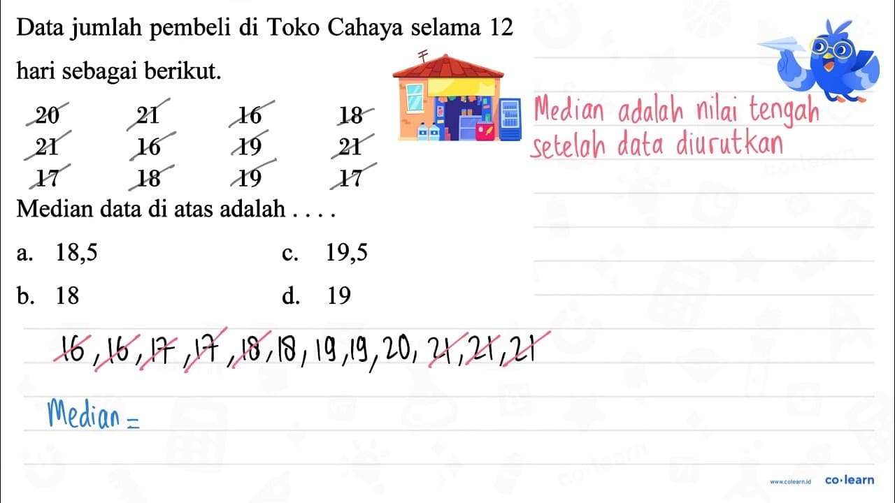 Data jumlah pembeli di Toko Cahaya selama 12 hari sebagai