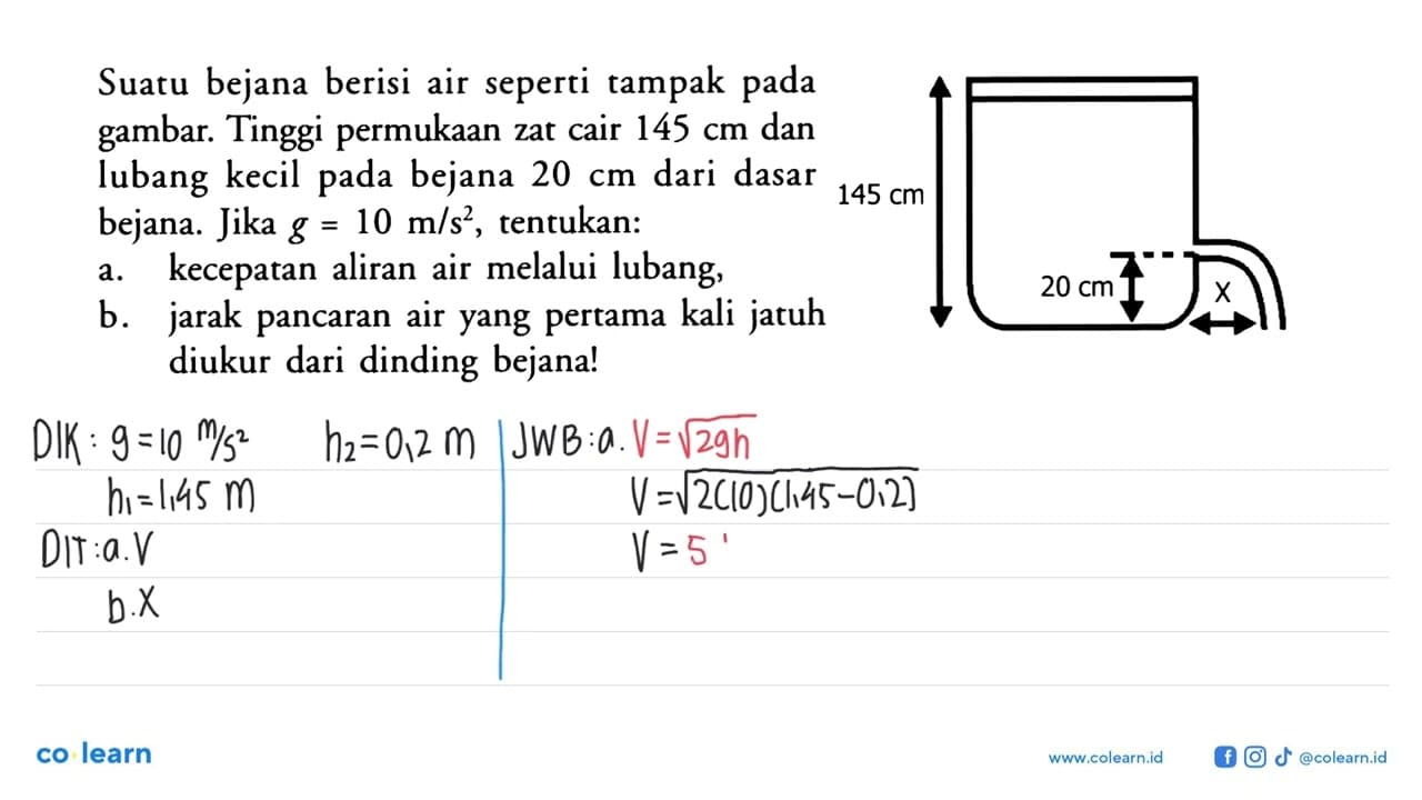 Suatu bejana berisi air seperti tampak pada gambar. Tinggi